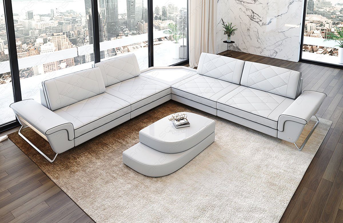Design Sepino Dreams Couch wahlweise Form Multifunktionskonsole Leder Modern Ecksofa Eckcouch Sofa L Ledersofa, mit