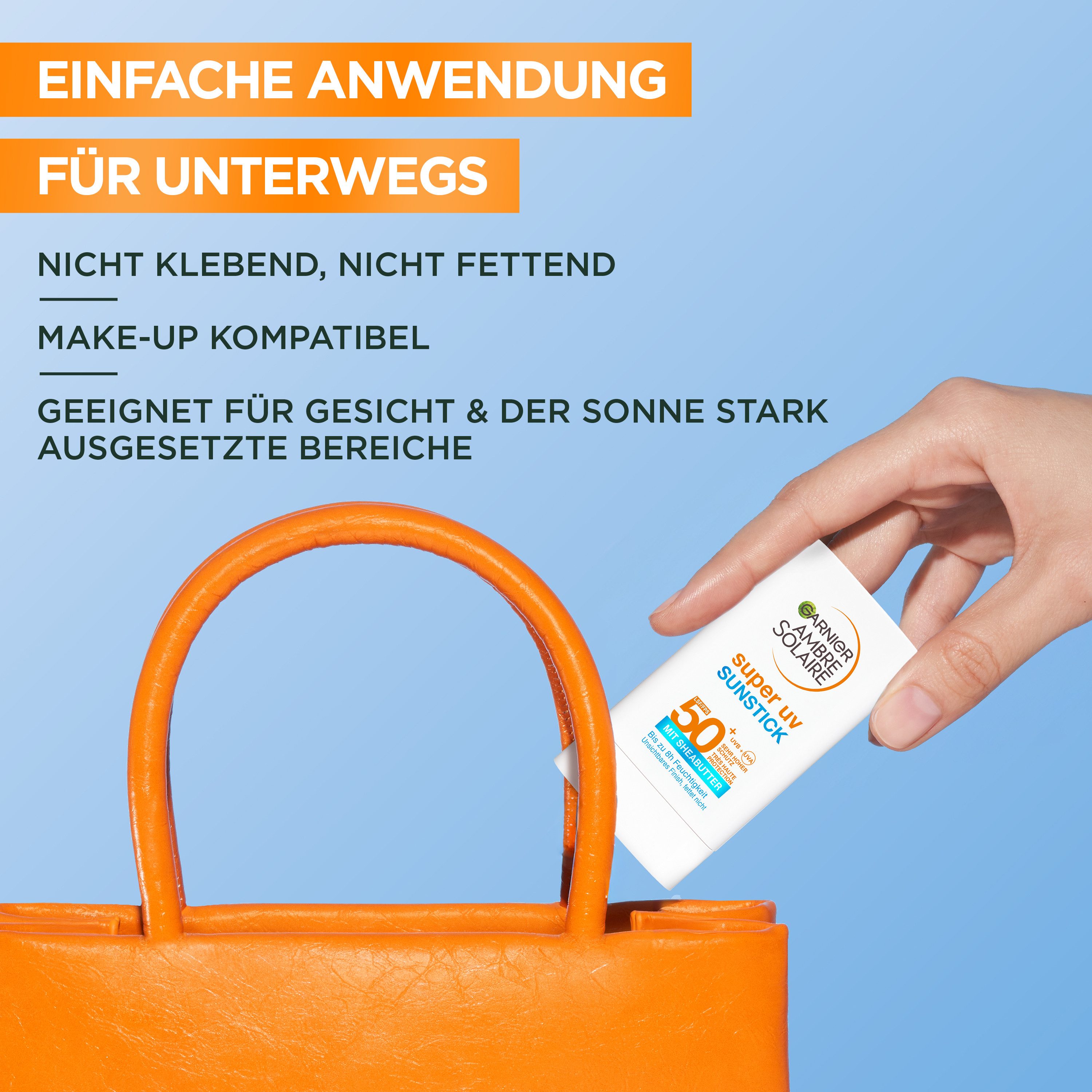 GARNIER Sonnenschutzstift AMBRE SOLAIRE SUPER UV SUNSTICK LSF 50+, für das Gesicht, mit Sheabutter, unsichtbares Finish, fettet nicht – Bild 4 von 5