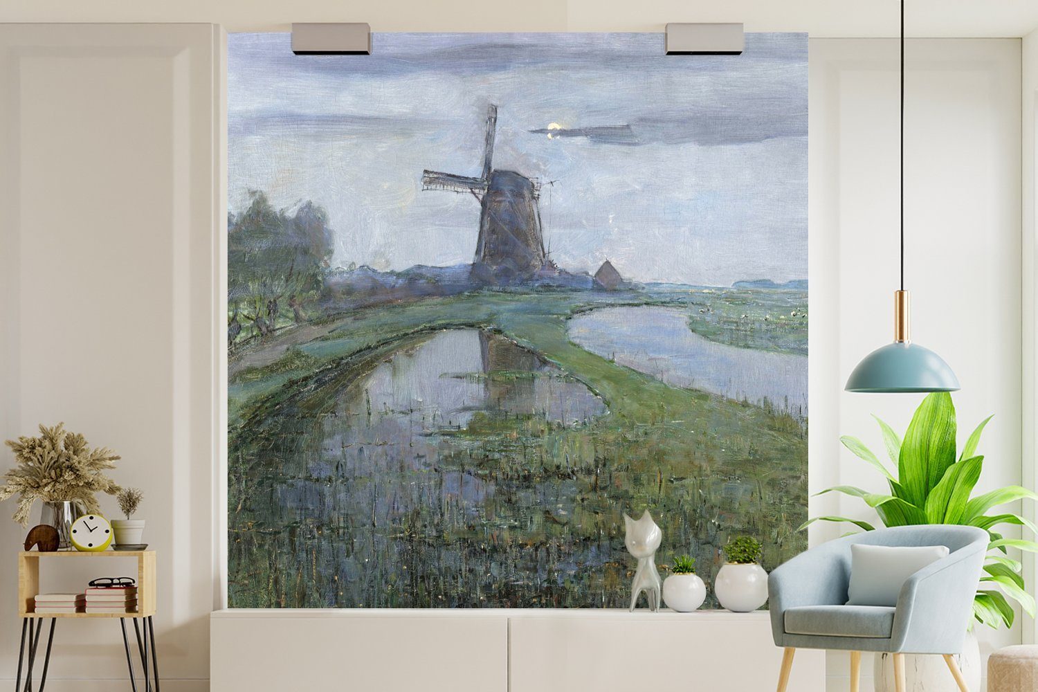 (5 Mondrian, - Mondschein auf Wohnzimmer bedruckt, Vinyl Piet Tapete Wandtapete der Schlafzimmer, Fototapete Matt, MuchoWow oder Windmühle bei St), für Gein