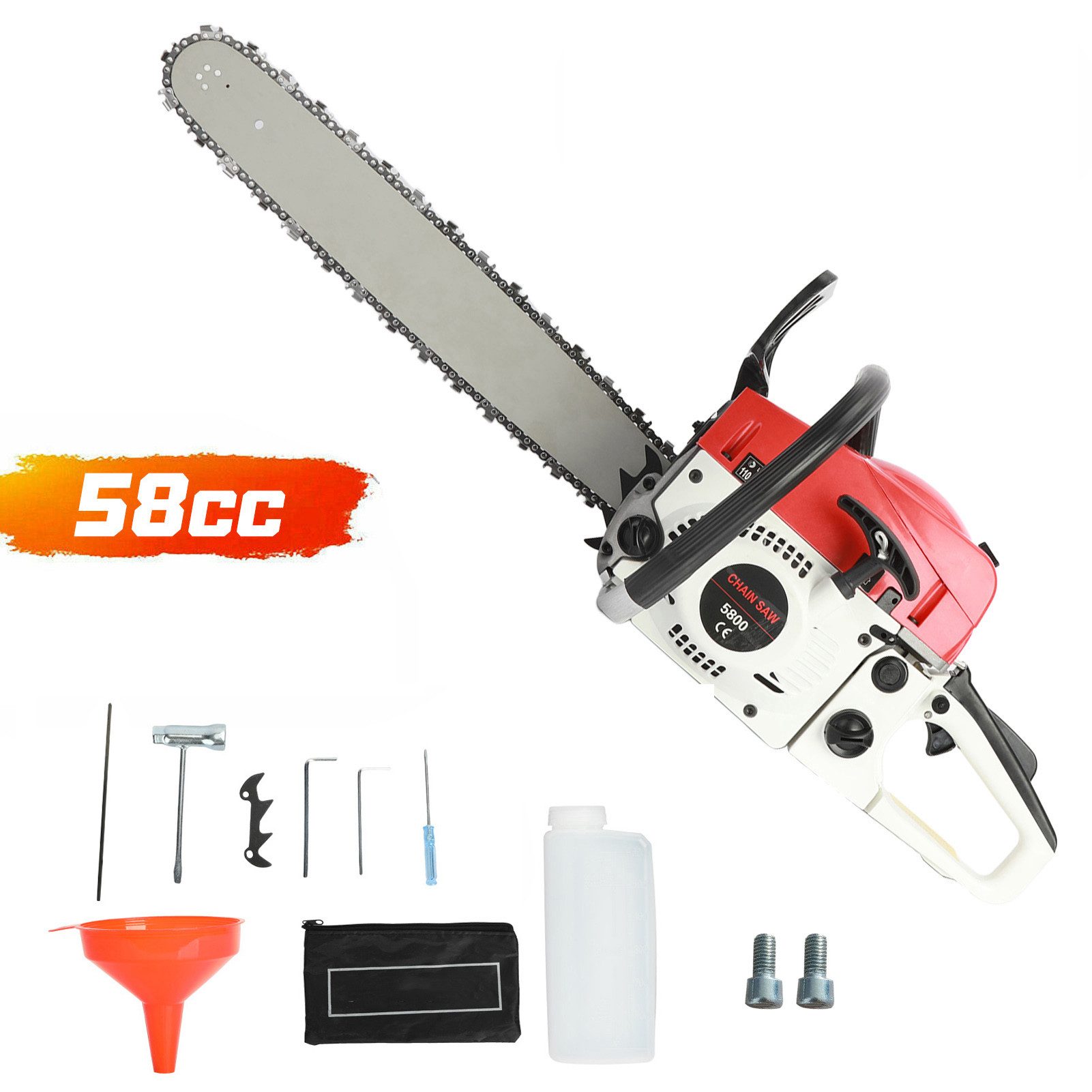 Rutaqian Petrol Chainsaw 58cc Petrol Chainsaw, 2100w, Maximum cutting diameter: 55cm, 58 cubic centimeters, rust-resistant wood chainsaw for cutting wood