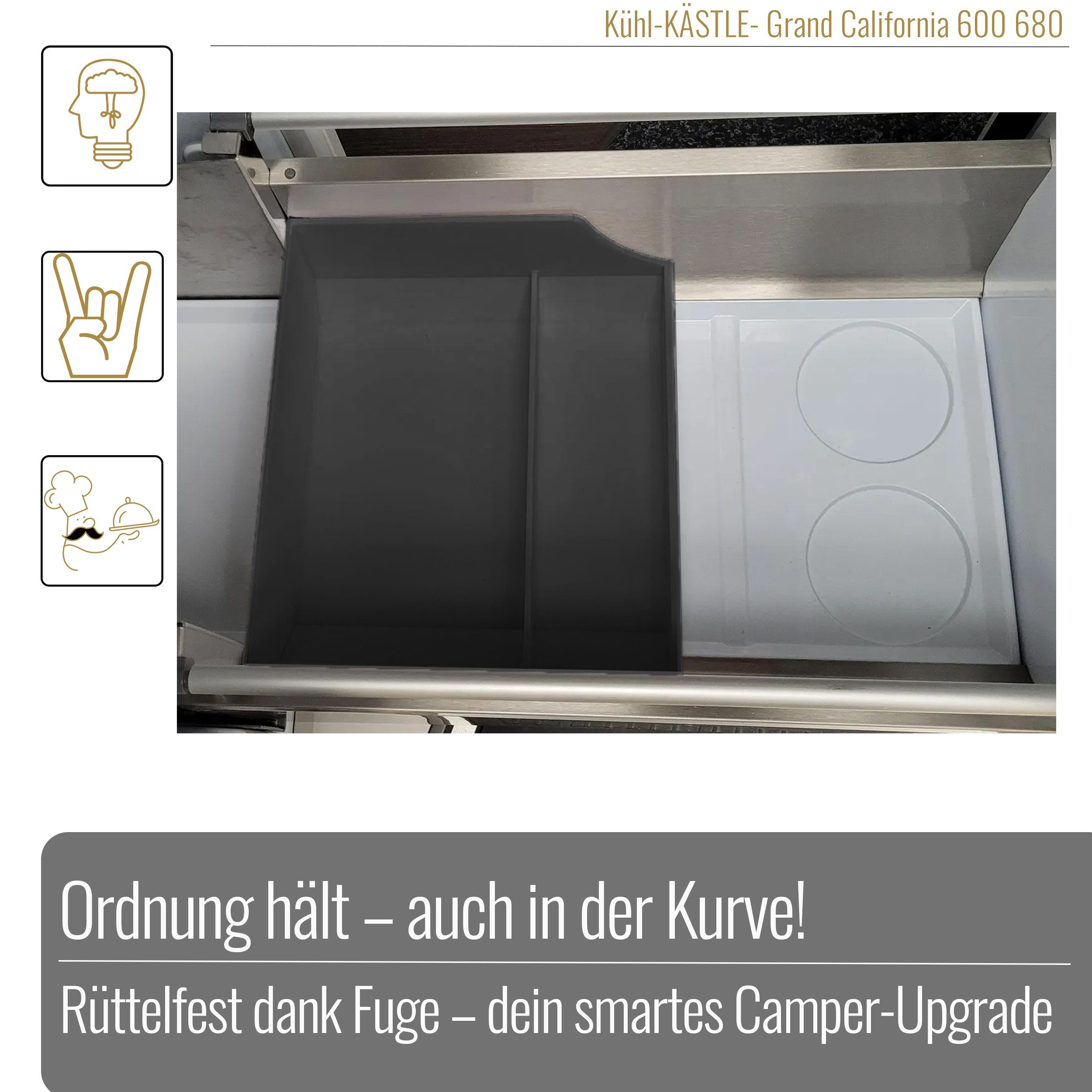 BLACK FOREST FOX Campingtisch Kühl-Kästle Kühlschrankeinsatz 2er Set für VW GC 600/680 Schwarz (1-St), aus PLA Kunststoff für eine stilvolle Optik