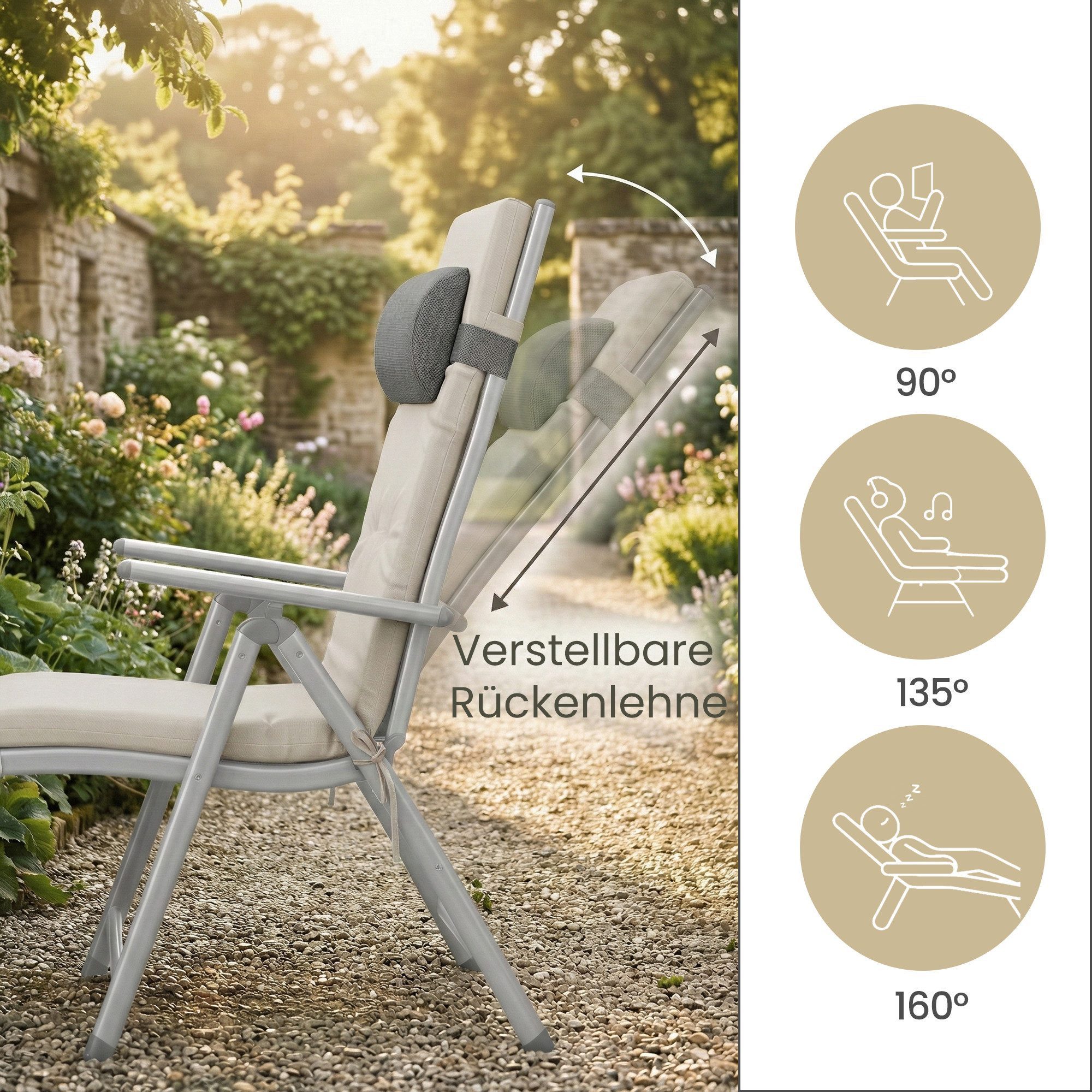 SONGMICS Gartenliege Sonnenliege klappbarer Liegestuhl mit 6cm dicker Matratze, 1 St.