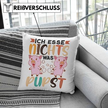 Trendation Dekokissen Trendation - Veganer Kissen Geschenk Ich Esse Nichts Was Pupst Vegan Geschenkidee Lustiger Spruch Vegane Lebensweise Veganerin Spruch Dekokissen mit Füllung 40x40