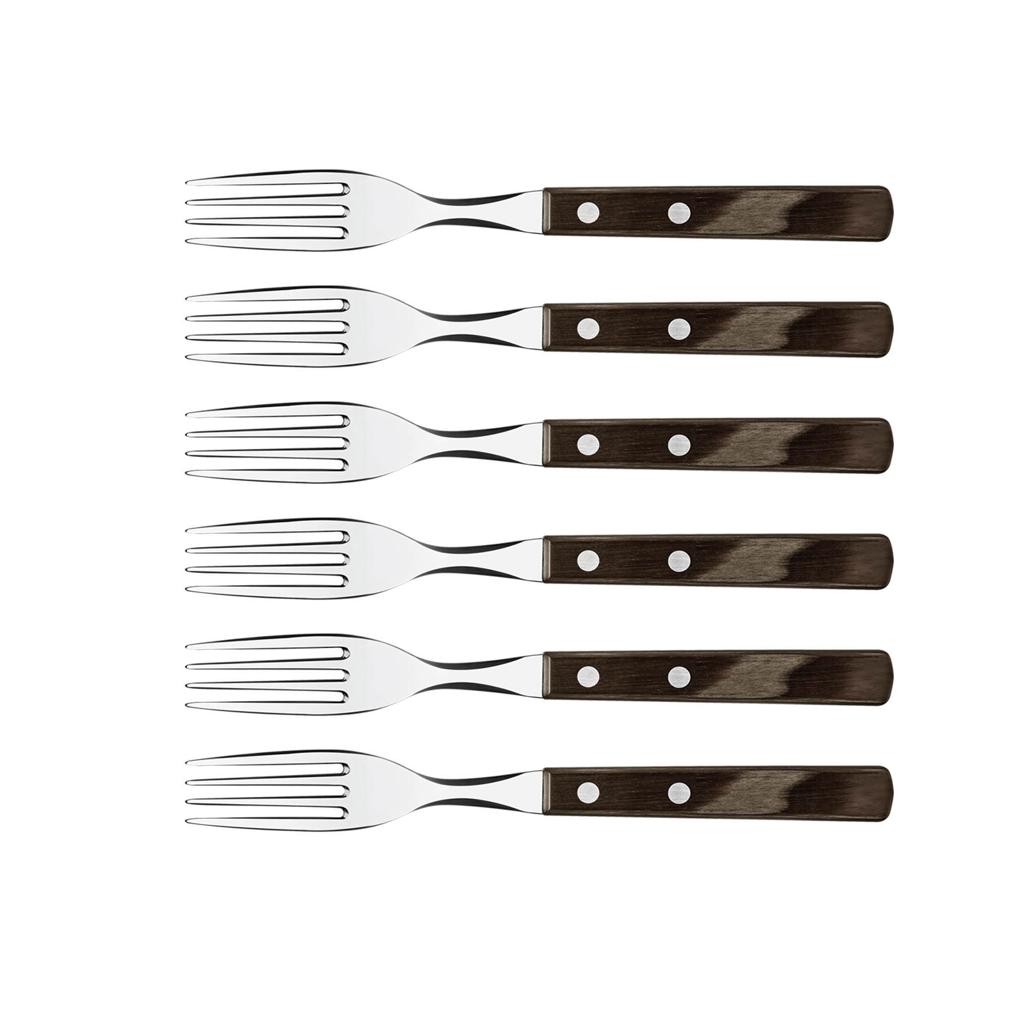 Tramontina Tafelgabel Steak/Pizza - Set 6-teilig, mit FSC Holzgriff (6 Stück), Echtholzgriff, rostfreier Edelstahl, spülmaschinenfest