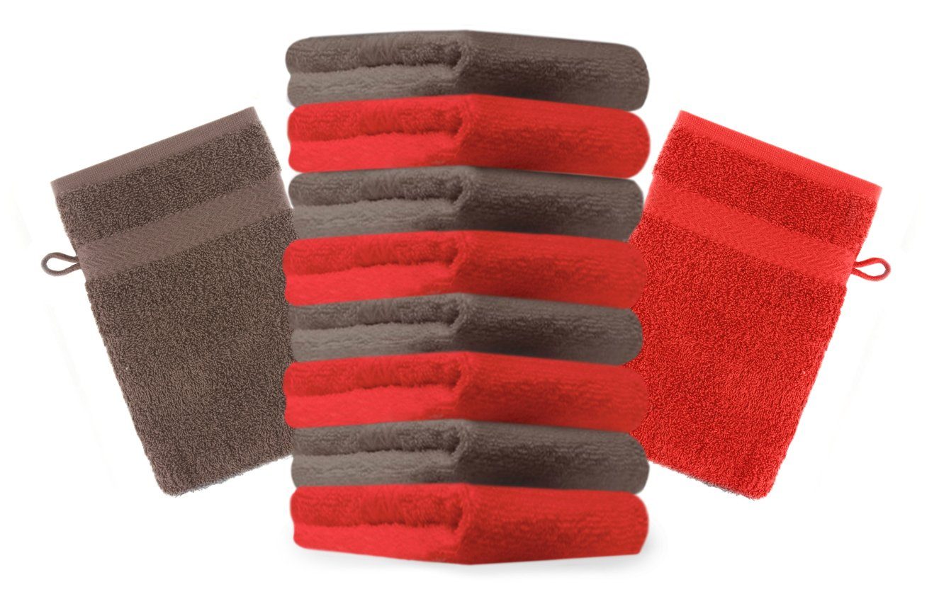 Betz Waschhandschuh 10 Stück Waschhandschuhe Premium 100% Baumwolle Waschlappen Set 16x21 cm Farbe rot und nussbraun
