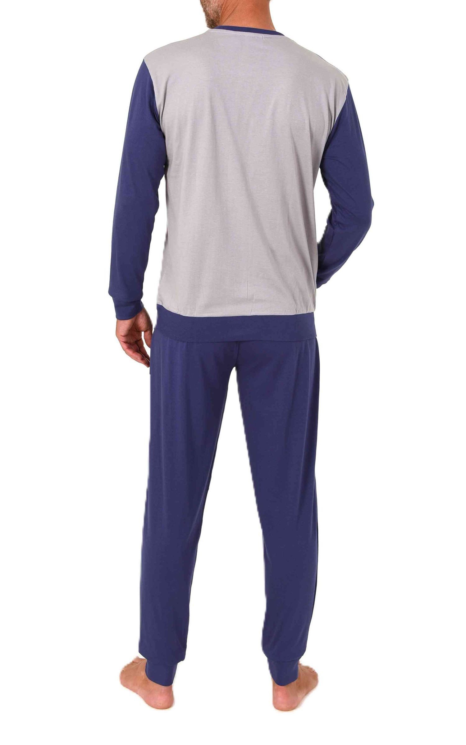 Normann Pyjama Normann Herren langarm Schlafanzug mit Bündchen und edlen Frontprint – Bild 3 von 4