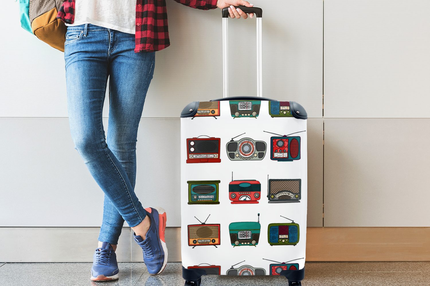 MuchoWow Handgepäckkoffer Retro für Reisekoffer mit Trolley, Design, Ferien, rollen, Rollen, Handgepäck - - Reisetasche Radio 4