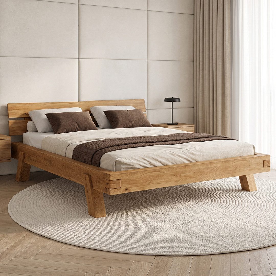skølm Massivholzbett Hervar, Balkenbett aus Wildeiche geölt & lackiert, stabiles Bettgestell verfügbar in 140/180x200 cm, Holzbett