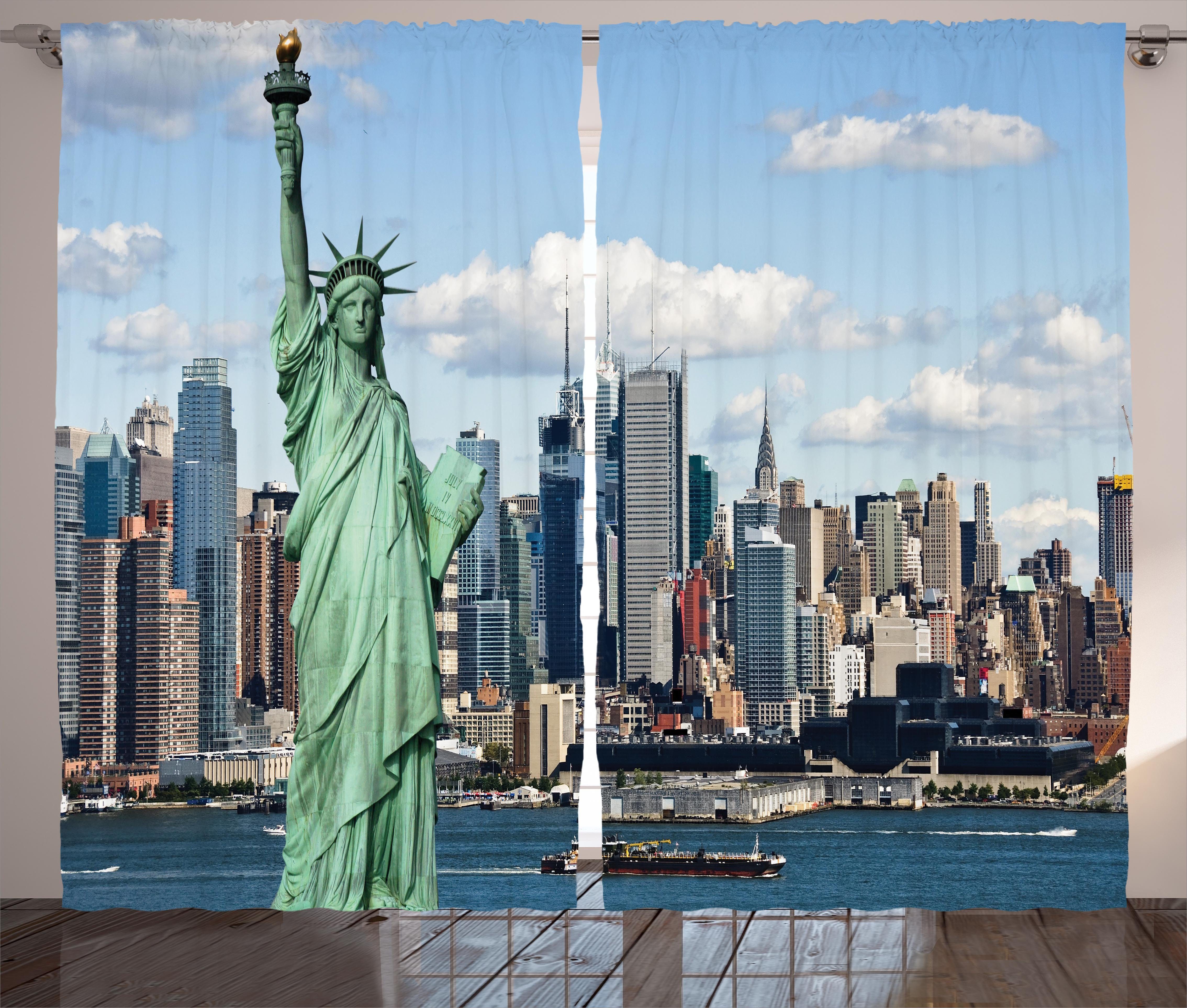 Gardine Schlafzimmer Kräuselband Vorhang mit Schlaufen und Haken, Abakuhaus, Hafen lIBERTY NYC | Fertiggardinen