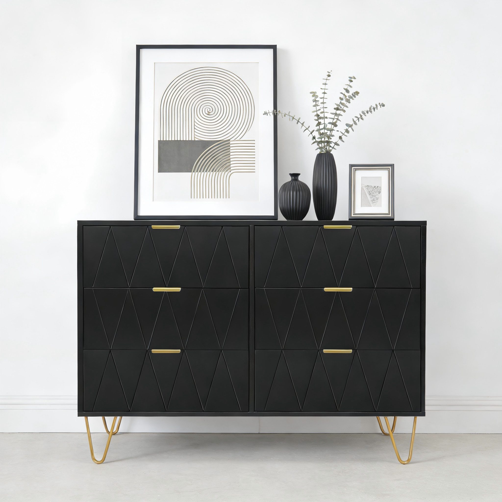 UEV Kommode mit 6 Schubladen, Sideboard für Wohnzimmer Schlafzimmer (Highboard, Sideboard mit Schubladen, Schmal kommode, 100 x 34 x 73 cm Mehrzweckschrank), Küchenschrank Buffet TV Board Schrank mit Füße Aufbewahrungsschrank
