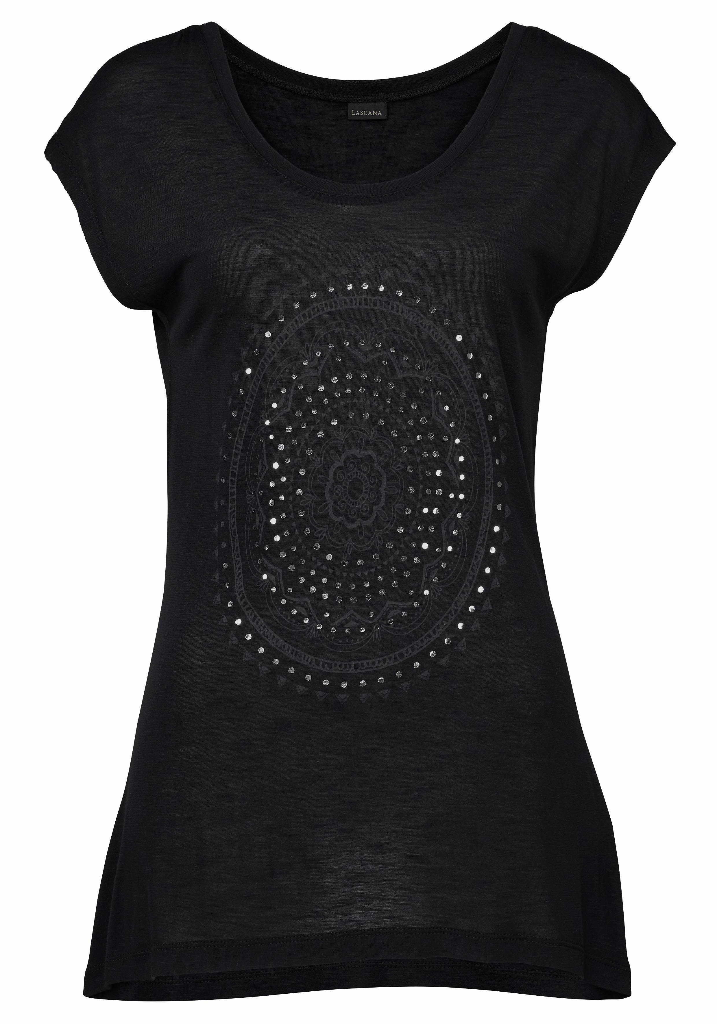 Ethno-Look, mit glänzendem Effekt, und Strandshirt LASCANA schwarz Print casual