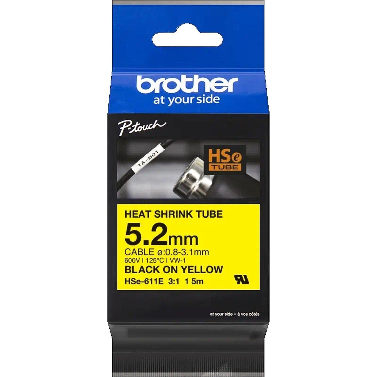 Brother Beschriftungsband Schrumpfschlauchkassette HSE-611E 5,2mm schwarz/gelb