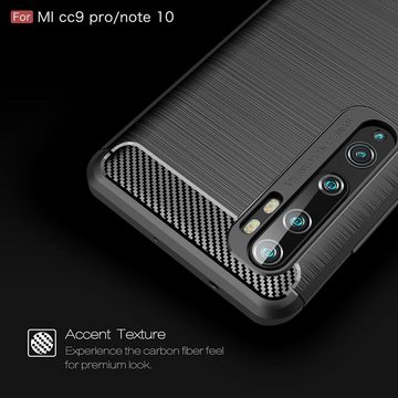 König Design Handyhülle Xiaomi Mi Note 10, Xiaomi Mi Note 10 Handyhülle Carbon Optik Backcover Grau