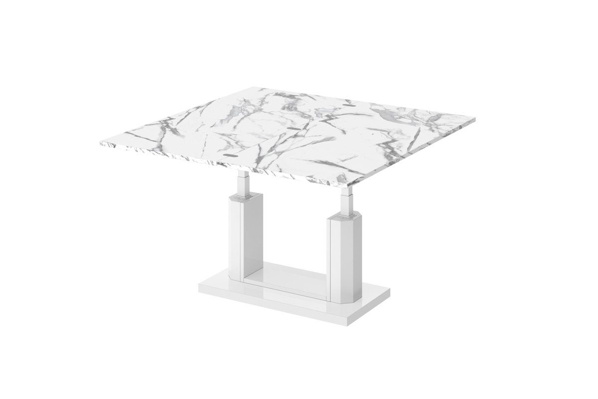 stufenlos Couchtisch Weiß Design Marmor Hochglanz - aufklappbar Tisch höhenverstellbar Hochglanz Couchtisch designimpex HAC-111 Natur