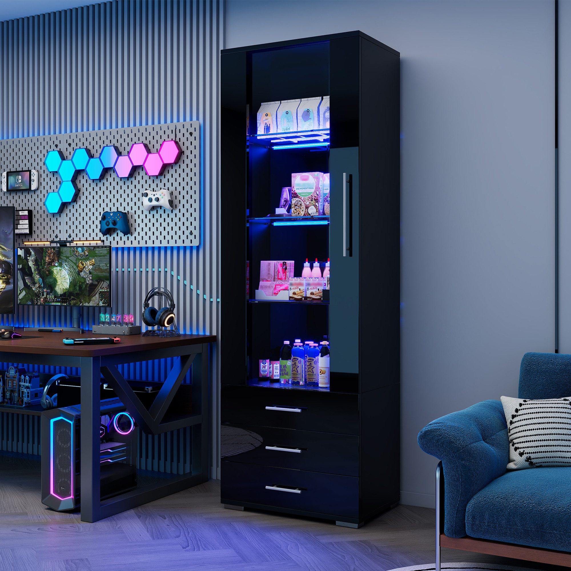 MODFU Vitrine mit Hochglanz-Oberfläche (Hochschrank, Highboard, günstig online kaufen
