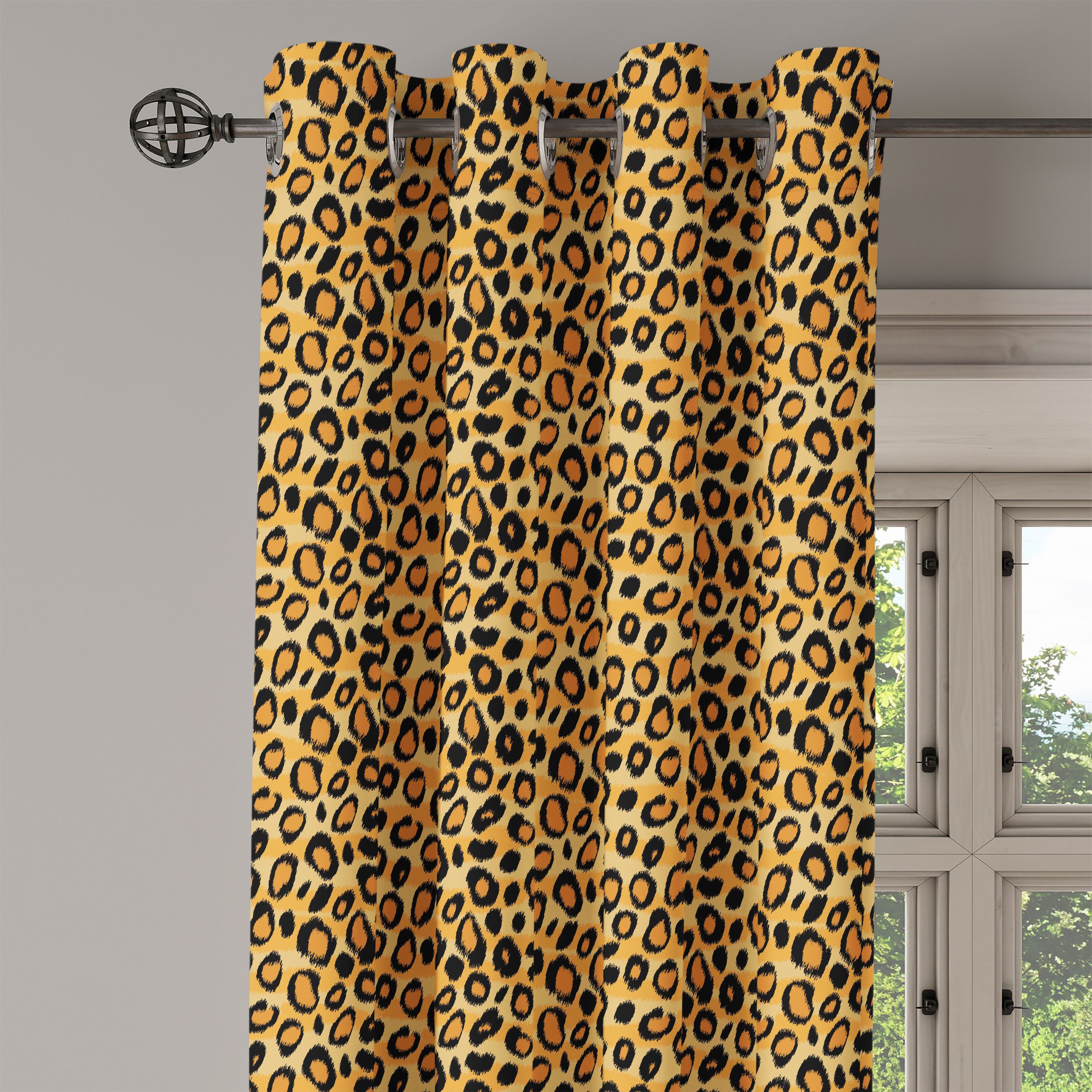 für Tile Wilde Leopard-Druck 2-Panel-Fenstervorhänge Wohnzimmer, Feline Schlafzimmer Abakuhaus, Dekorative Gardine