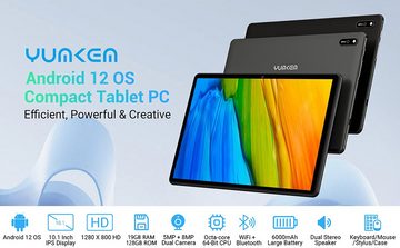 YUMKEM Tablet (10", 128 GB, Android 12, 2,4G+5G, Tablet mit IPS 1280P HD Bildschirm, 8 Core CPU, 8MP + 5MP, 6000mAh)