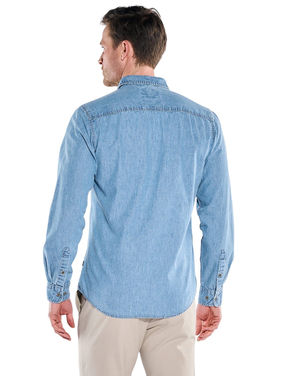 Engbers Langarmhemd Herren Jeanshemd mit Brusttasche, Indigoblau