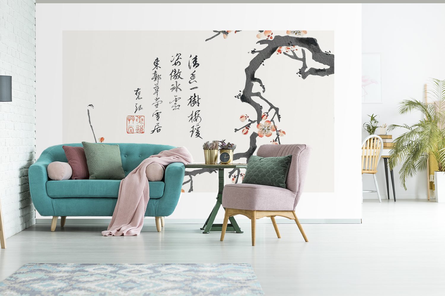 Tapete Japan Wallpaper Wohnzimmer, für MuchoWow Design, - St), Kinderzimmer, Blüte - Schlafzimmer, (6 Matt, - Fototapete Vinyl bedruckt, Zweig