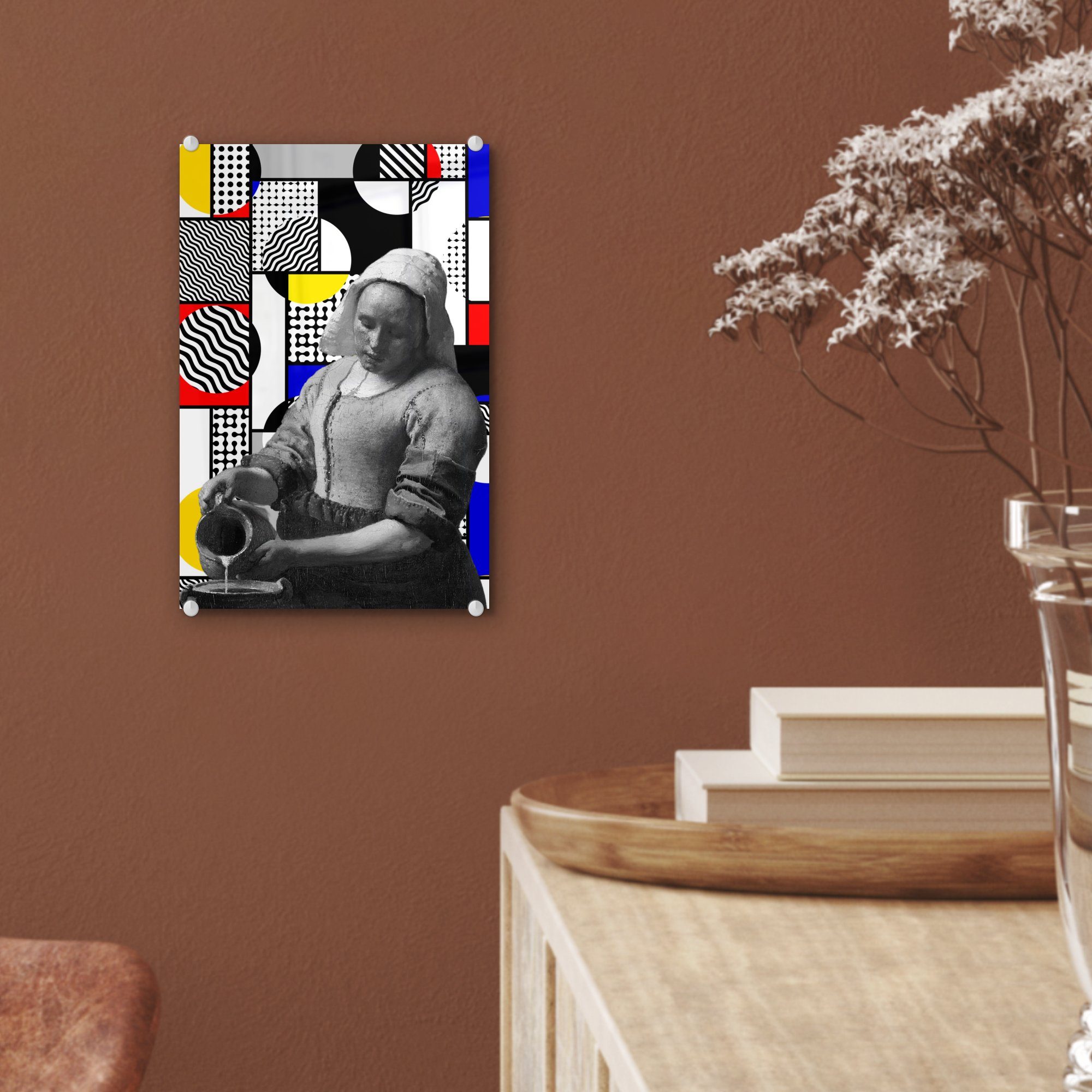 Acrylglasbild - - Mondrian Collage (1 Glas Bilder MuchoWow Milchmädchen, Foto Glas - Wanddekoration - Glasbilder Wandbild auf St), auf -