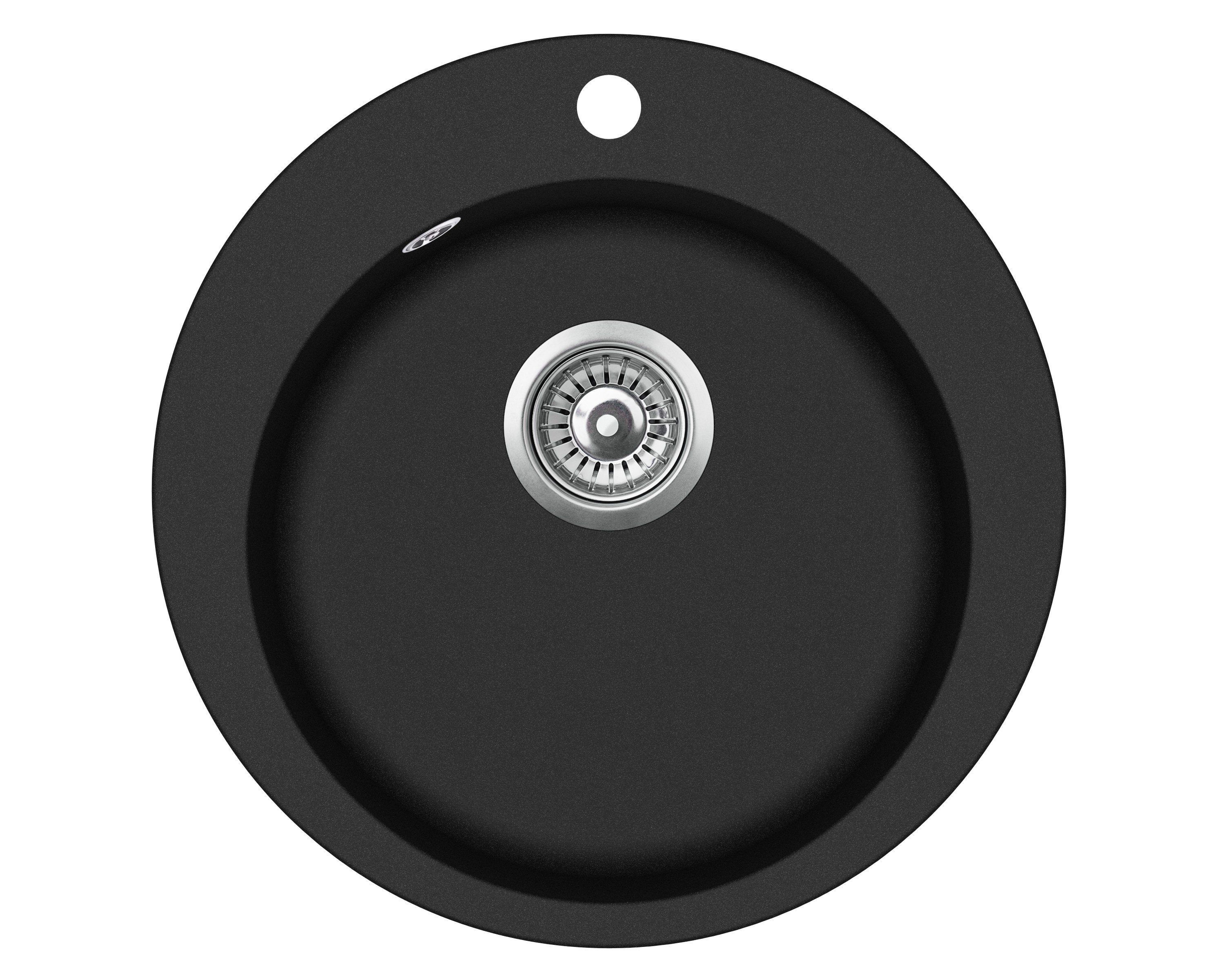 GURARI Granitspüle SRR 100 - 601 W Einbau Granitspüle, Schwarz, inkl. Siphon, CROWN, 50.5/50.5 cm, (1 St), Einbau Spüle, Küchenspüle, Schwarz, inkl. Siphon, 50,5, Ø 39,5 x 19