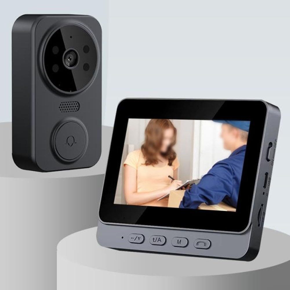 TWUFY Video-Türsprechanlage 4,3 Zoll Drahtlose Video Türklingel mit Kamera Outdoor (Außenbereich, Zwei-Wege-Gegensprechanlage, Nachtsicht, 1-tlg., Video Türklingel mit Kamera 4,3-Zoll-IPS-Bildschirm, 2,4 G Privates Protokoll für Langreichweitensignal)