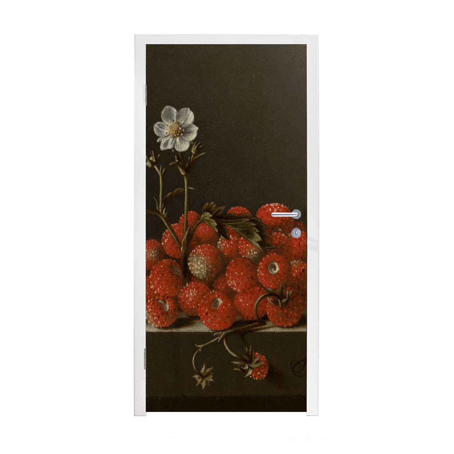 MuchoWow Türtapete Stilleben mit Walderdbeeren - Gemälde von Adriaen Coorte, Matt, bedruckt, (1 St), Fototapete für Tür, Türaufkleber, 75x205 cm