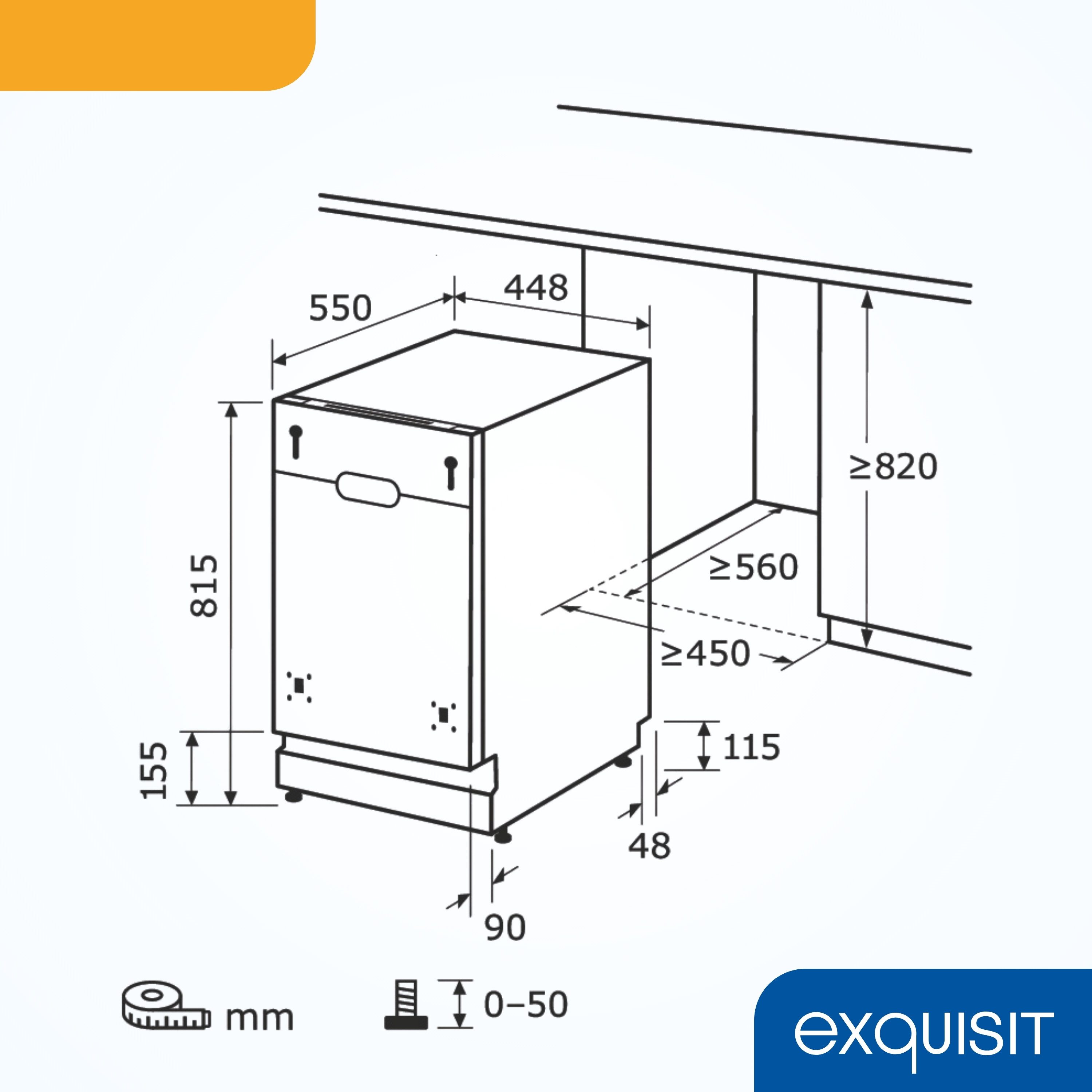 exquisit vollintegrierbarer Geschirrspüler EGSP52109-E-030E, 9,0 l, 9 Maßgedecke, LED-Display, Mehrfach-Wasserschutz, Restlaufzeitanzeige