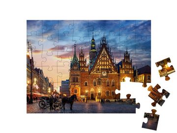puzzleYOU Puzzle Marktplatz mit alten Häusern und Rathaus, Breslau, 48 Puzzleteile, puzzleYOU-Kollektionen Polen