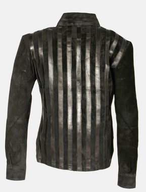 Be Noble Lederjacke Faro Edles tiefschwarzes Lederhemd mit Längsstreifen