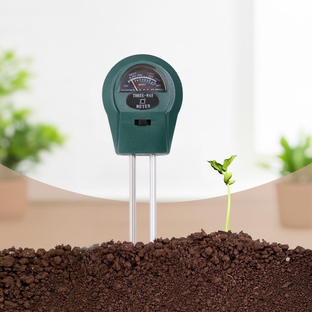 Melko Feuchtigkeitsmesser 3-in-1 Bodenmessgerät für Pflanzen ohne Batterie Feuchte pH Licht, (Set bestehend aus 1 Bodenmessgerät), Batterieloser Betrieb mit analoger 3-in-1 Anzeige