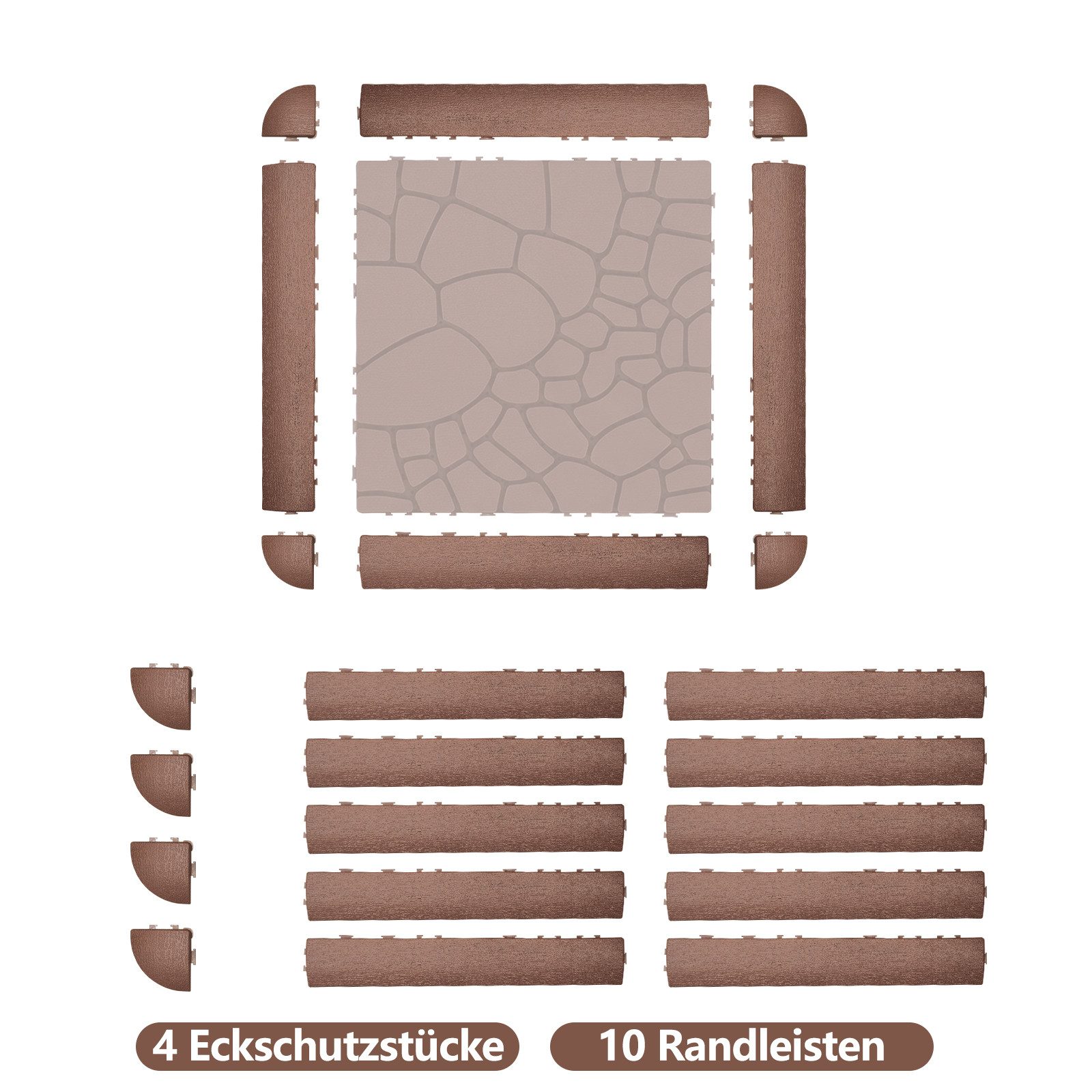 PFCTART Terrassendielen Terrassenfliesen Klicksystem – Kunststoff-Bodenfliesen 30,5 × 30,5 cm, BxL: je 5x30.5 cm, 20 mm Stärke, (Set, 14-St., Für Terrasse, Balkon, Garten, Wege & Innenbereich), Werkzeuglos verlegbar, rutschfest & wasserbeständig mit Entwässerung