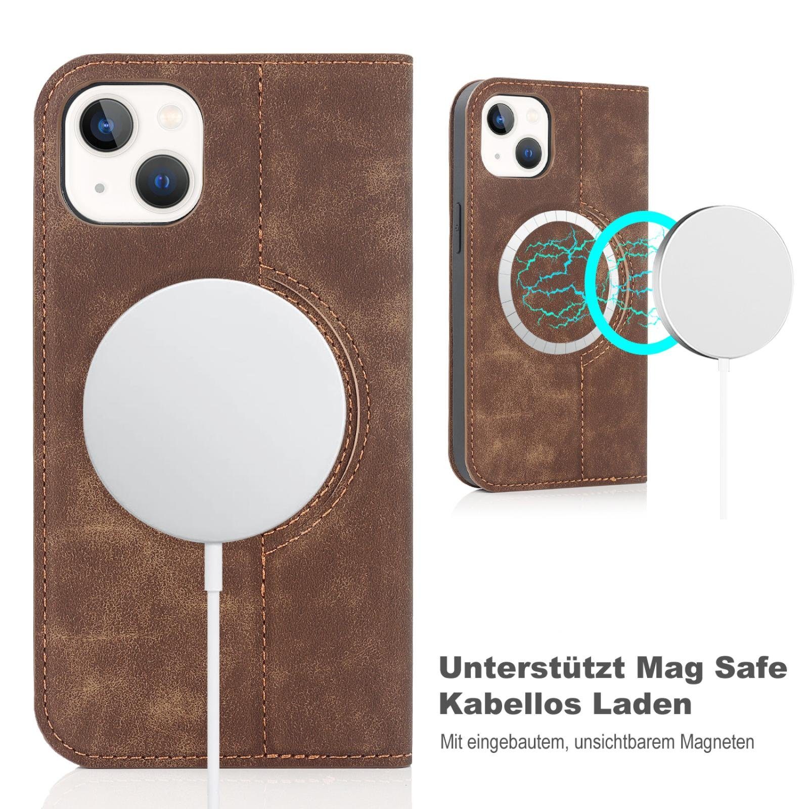Numerva Handytasche Magsafe Handytasche für Apple iPhone 14 Plus, Schutzhüllle Klapphülle mit Magsafering Kartenfächer und Standfunktion