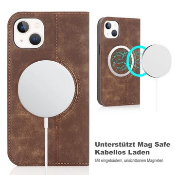 Numerva Handytasche Magsafe Handytasche für Apple iPhone 13, Schutzhüllle Klapphülle mit Magsafering Kartenfächer und Standfunktion