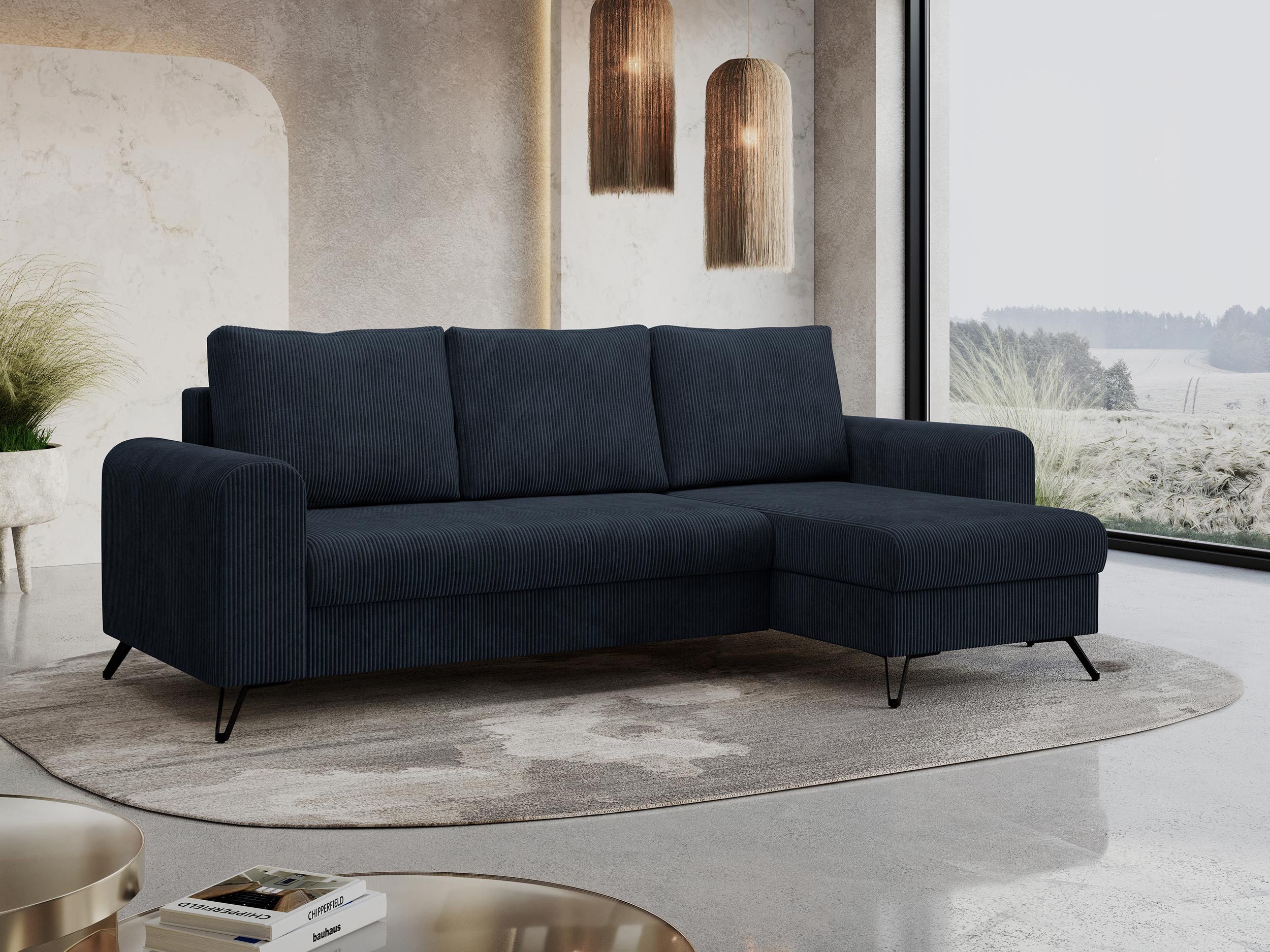 MKS MÖBEL Ecksofa HUGO, Set, Bonellfedern, Schwarze Metallbeine, T30-Schaum, Bettkasten, Modern Ecksofa, L-Form Couch - Bettsofa, mit Bettfunktion, lose Kissen
