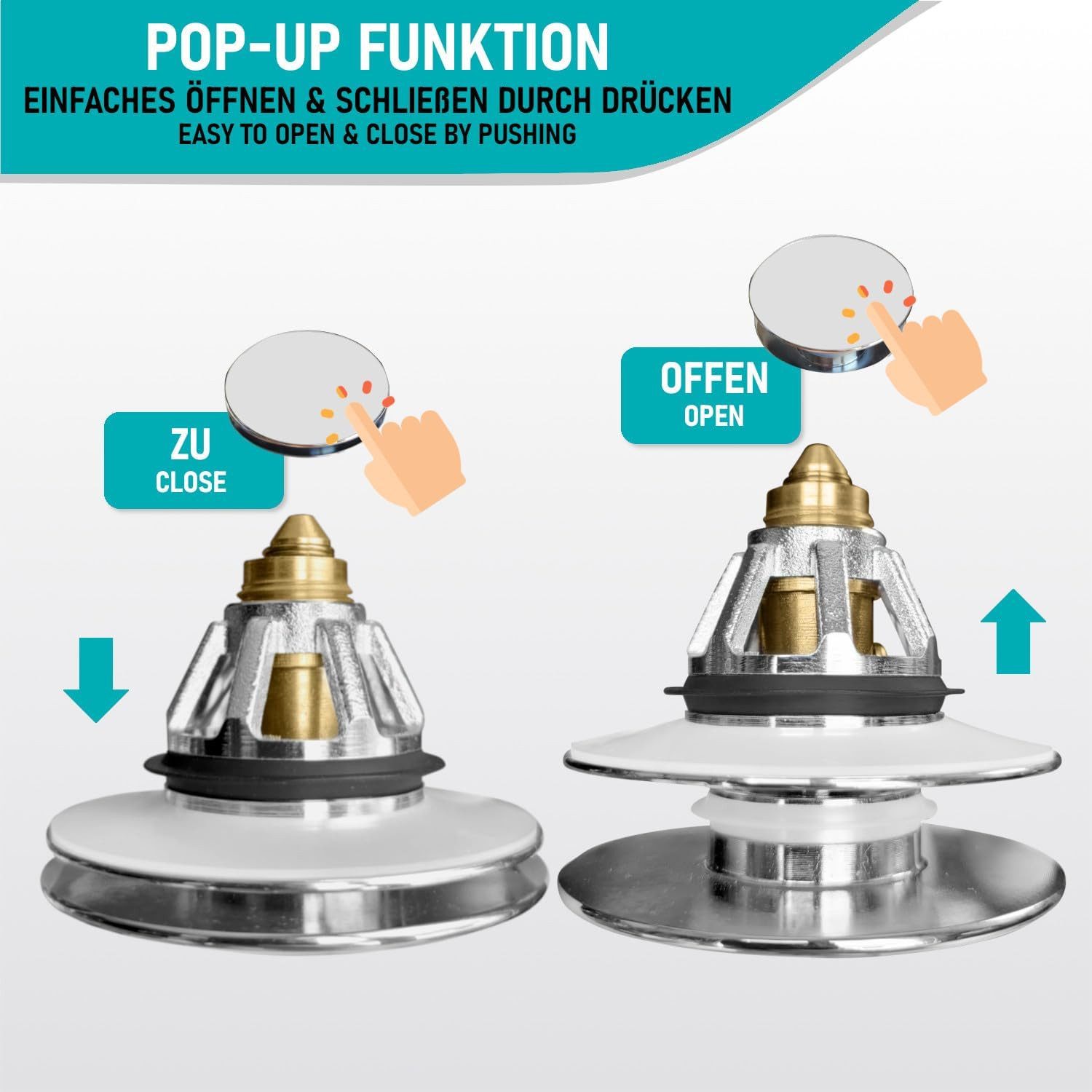 Arteneur Waschbeckenstöpsel Pop-up, Stöpsel mit integriertem Haarsieb für Abläufe Ø 40 mm – Bild 3 von 5