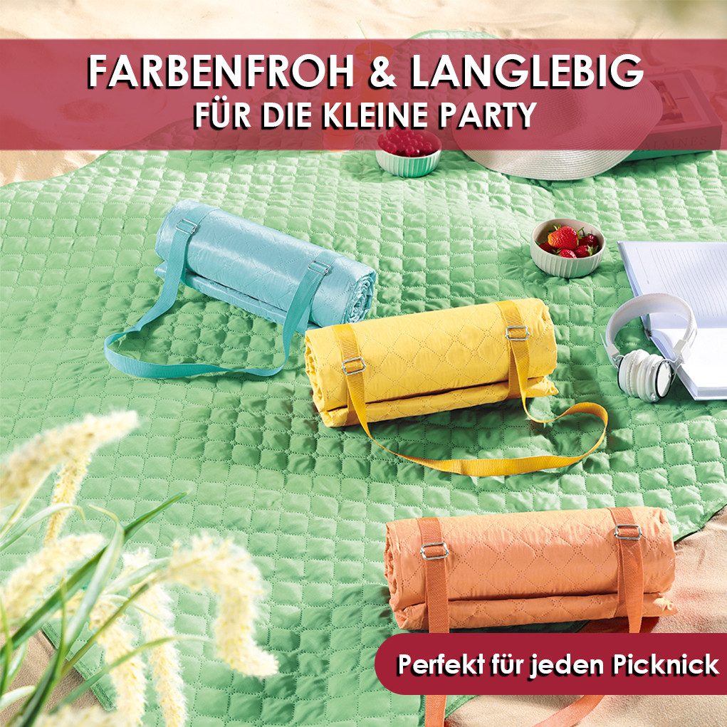 Picknickdecke mit Tragegurt Gelb 130 x 170 cm Strand Wandern Outdoor Pool Camping, DecoHomeTextil Heimtextilmanufaktur, mit Tragegurt