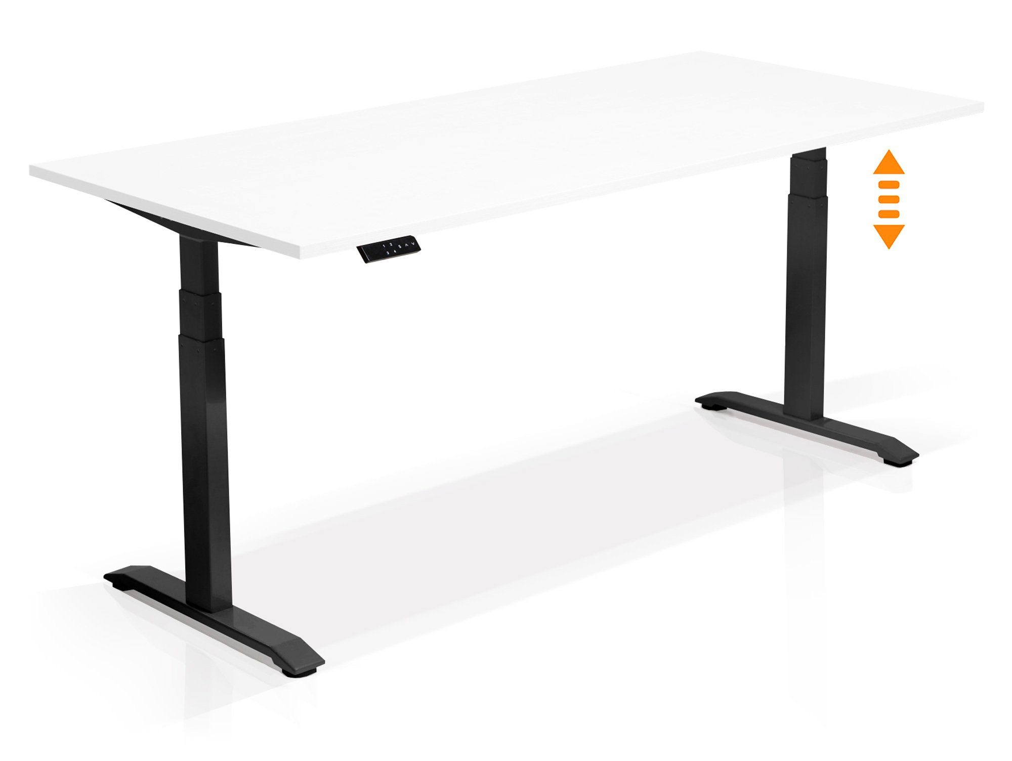 Moebel-Eins Schreibtisch, OFFICE ONE elektrisch höhenverstellbarer Schreibtisch / Stehtisch, Material Dekorspanplatte schwarz | weiss