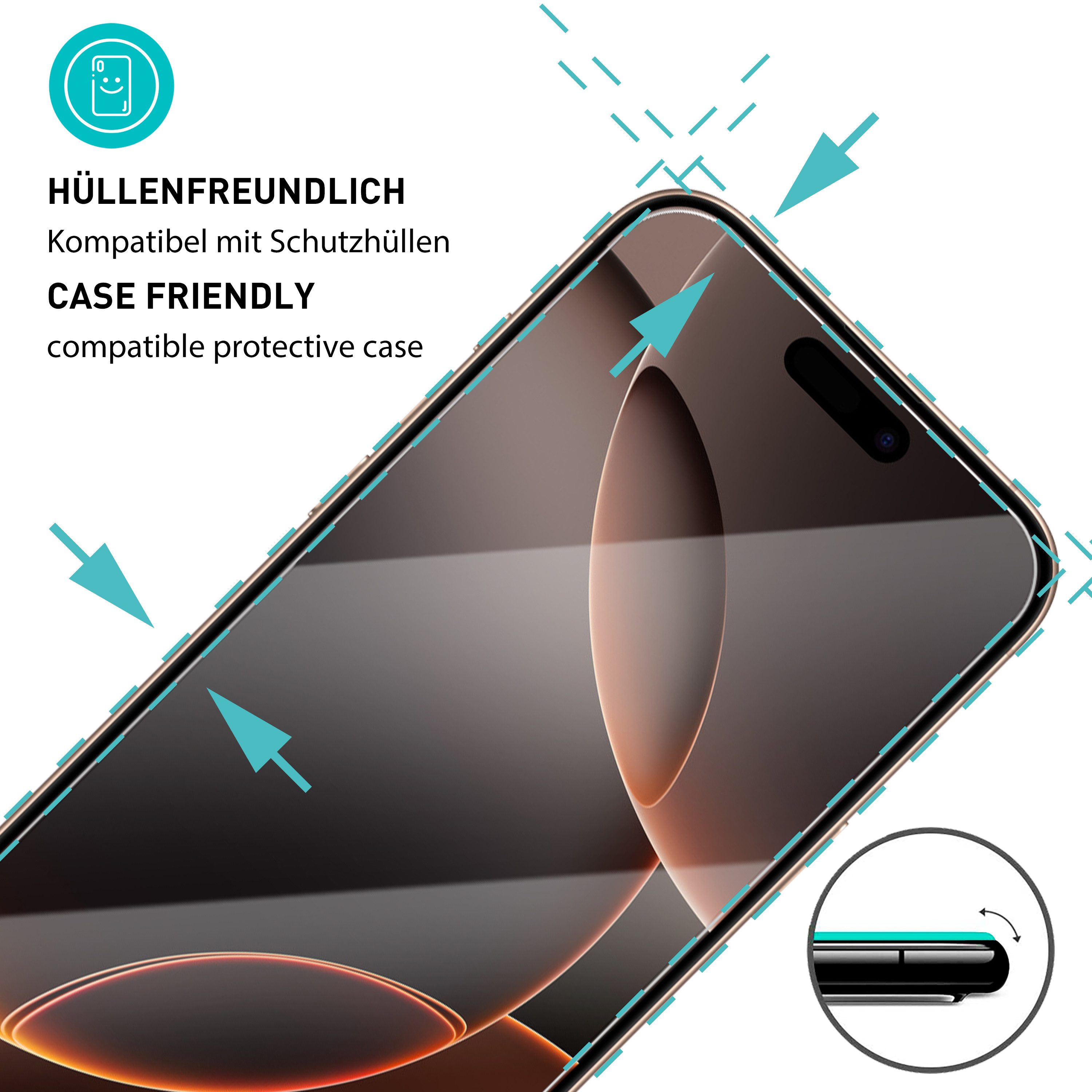 smartect Displayschutzglas Schutzglas Panzerfolie Klar für iPhone 16 Pro, Set, 3 Stück, (Display + Kamera) Schutzfolie inkl. Anbringhilfe