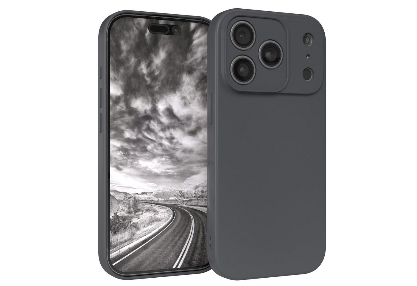 EAZY CASE Handyhülle für Apple iPhone 17 Pro Hülle Silikon 6,3 Zoll, Hülle mit Kameraschutz Handycase Soft Smart Slimcover matt Dunkelgrau