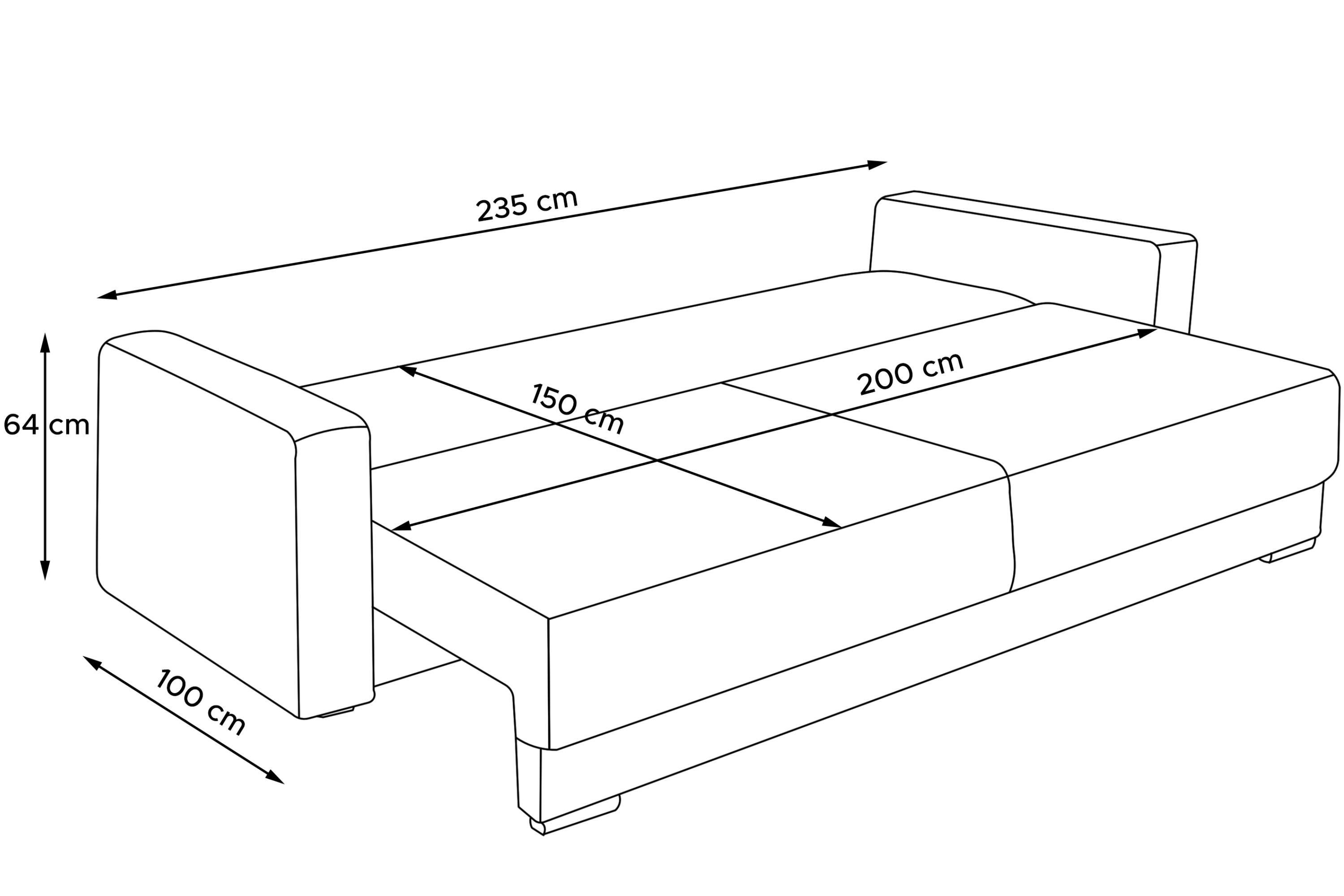 3 Personen, Sitz- Konsimo Sofa mit Schlafsofa Bettkasten RUVIS des Garantie Schlafkomforts, und Schlaffunktion,