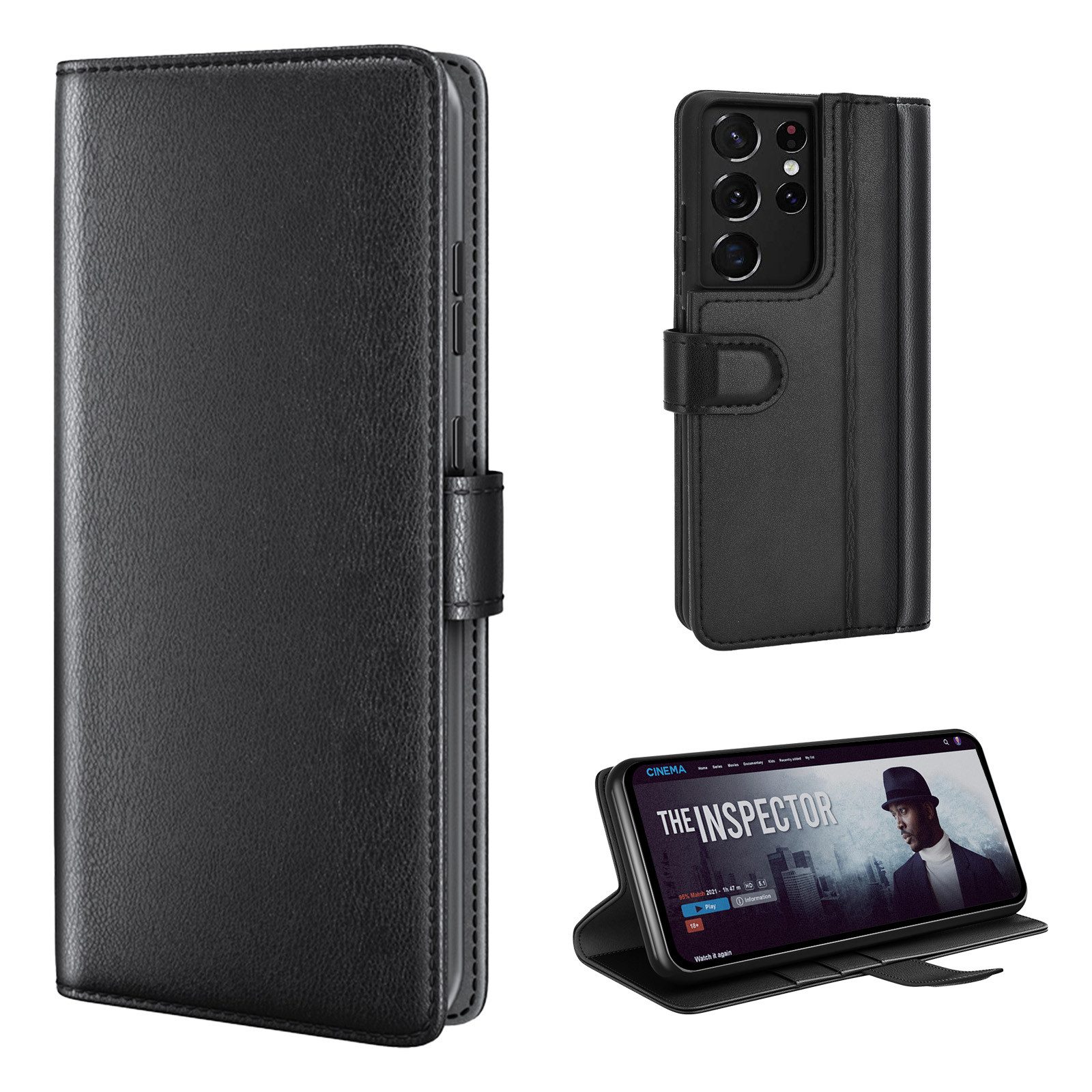 Tec-Expert Handyhülle Echtleder Hülle für Samsung Galaxy S21 Ultra 5G 6.8 Zoll, 6.8", Cover Klapphülle Case mit Kartenfächern und Geldfach aufstellbar