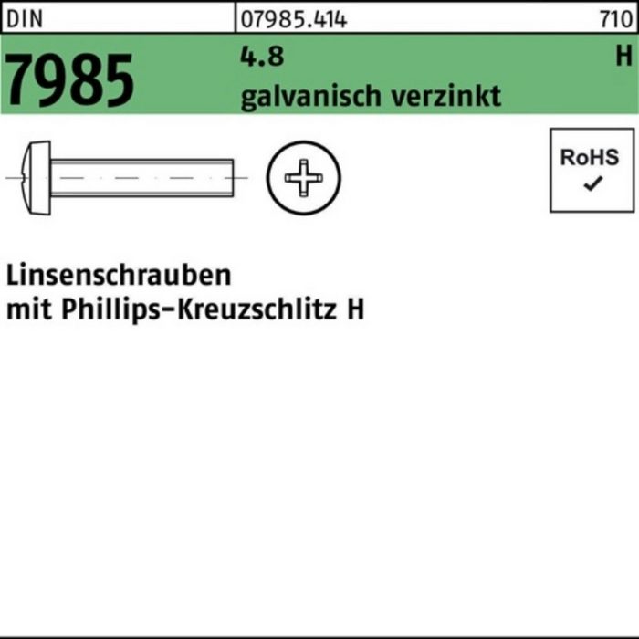Reyher Linsenschraube 200er Pack Linsenschraube DIN 7985 PH M2 5x25-H 4.8 galv.verz. 200St.D
