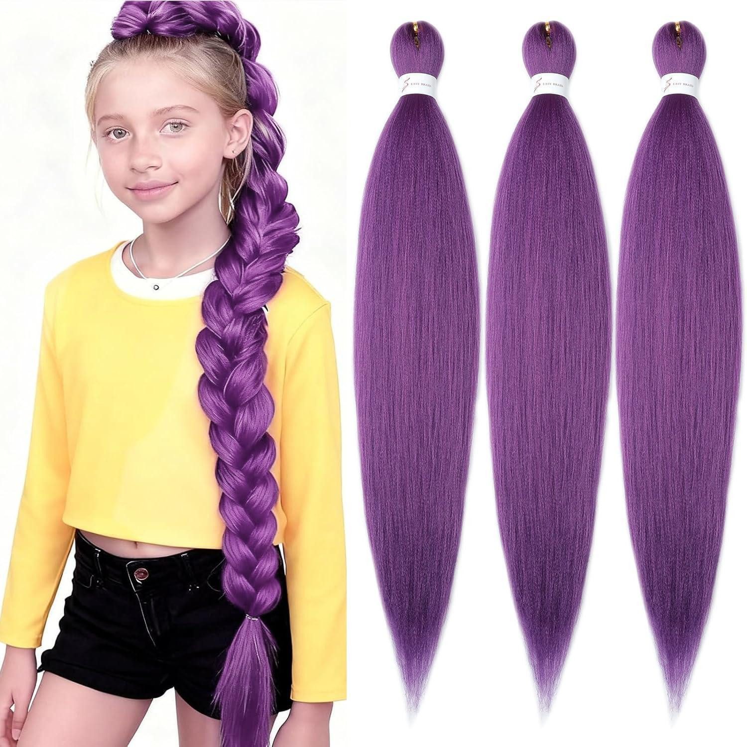 LuxusKollektion Kunsthaar-Extension Häkelverlängerung lila 66 cm 3er 66cm-26 Zoll (3er pack) Lavender#