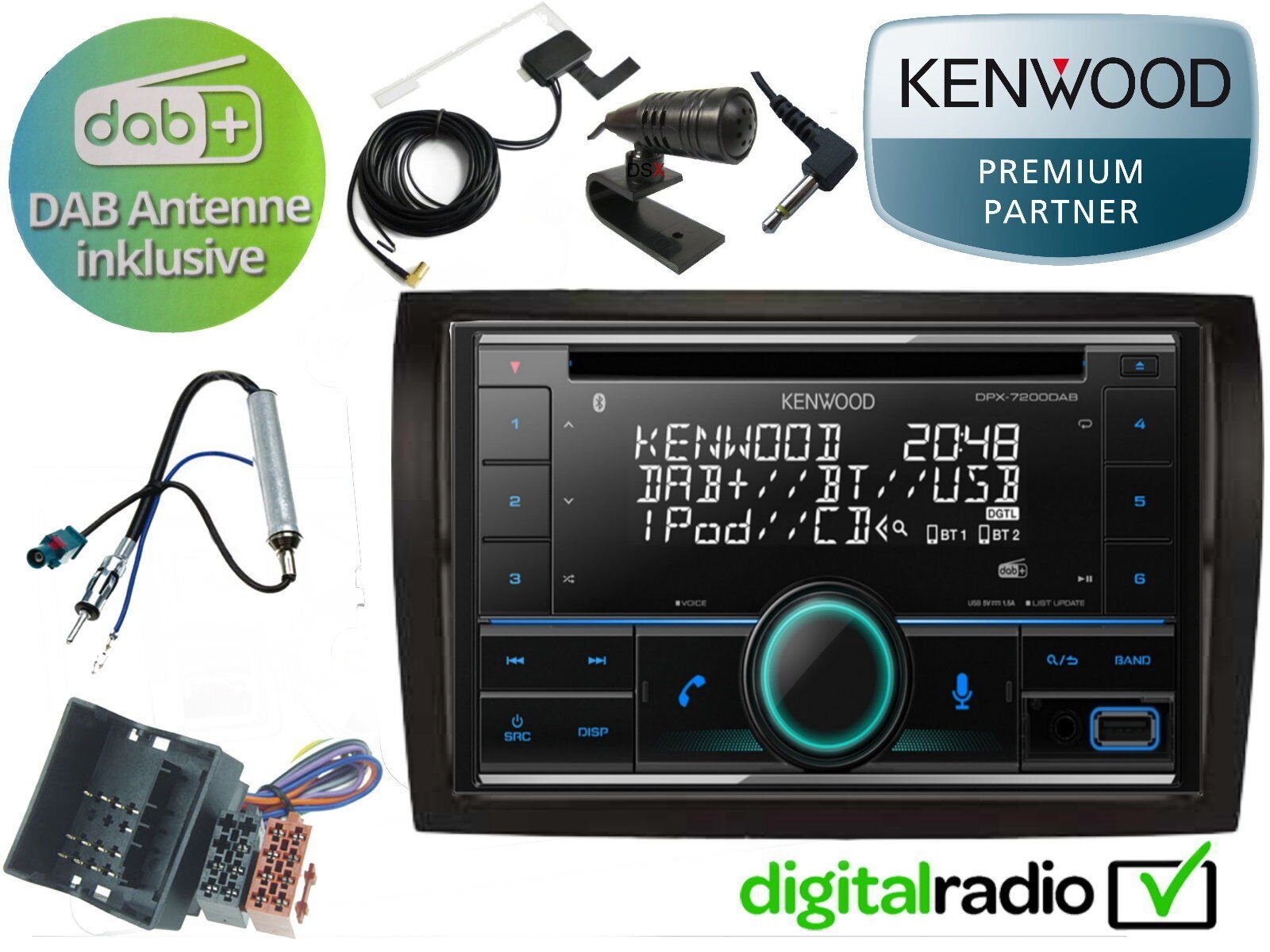 DSX Kenwood CD Bluetooth DAB+ USB Antenne inkl für Fiat Ducato 250 Autoradio (Digitalradio (DAB)