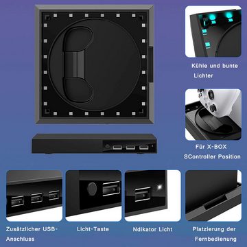 Gontence XBOX SERIES X/S Beleuchteter Ständer, RGB LED Ständer Zubehor für Xbox Contoller (7 Farben, mit 3 USB C Hub 2.0 Anschlüssen, schwarz)