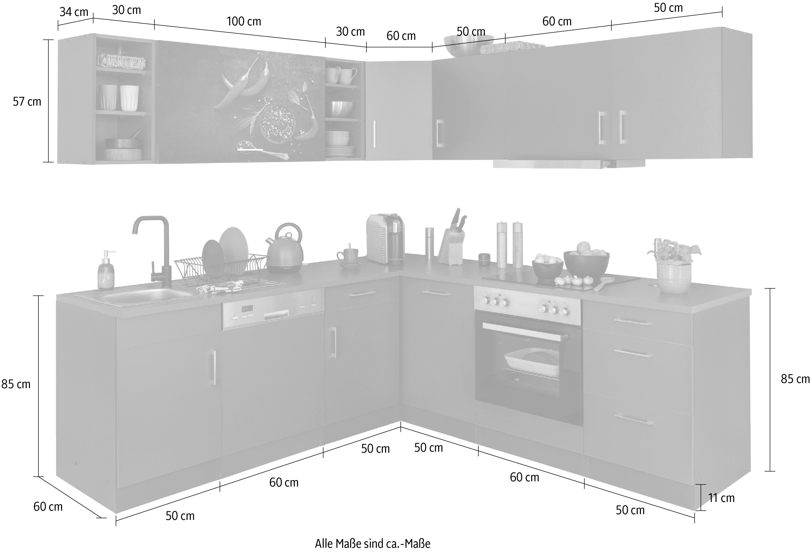 Winkelküche MÖBEL grafit mit | cm Paris, Stellbreite 220/220 HELD E-Geräten, rot/grafit