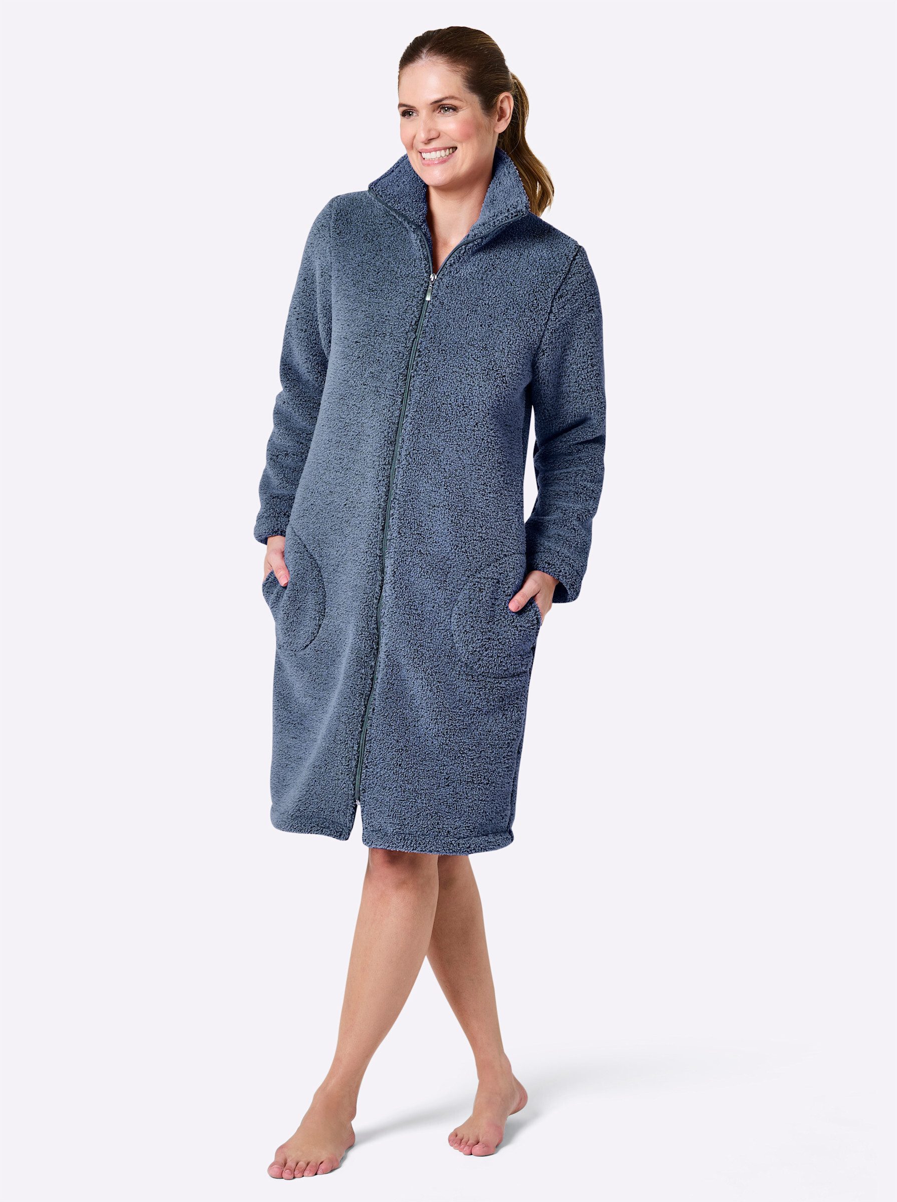 Plantier Damenbademantel Bademantel Langarm, Polyester, Reißverschluss