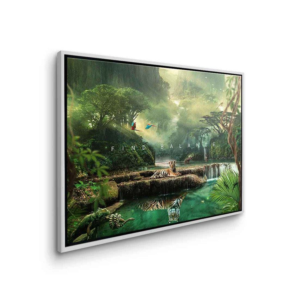 goldener find Rahm balance Natur Leinwandbild, mit Tiere Rahmen Dschungel Leinwandbild DOTCOMCANVAS® Tiger premium