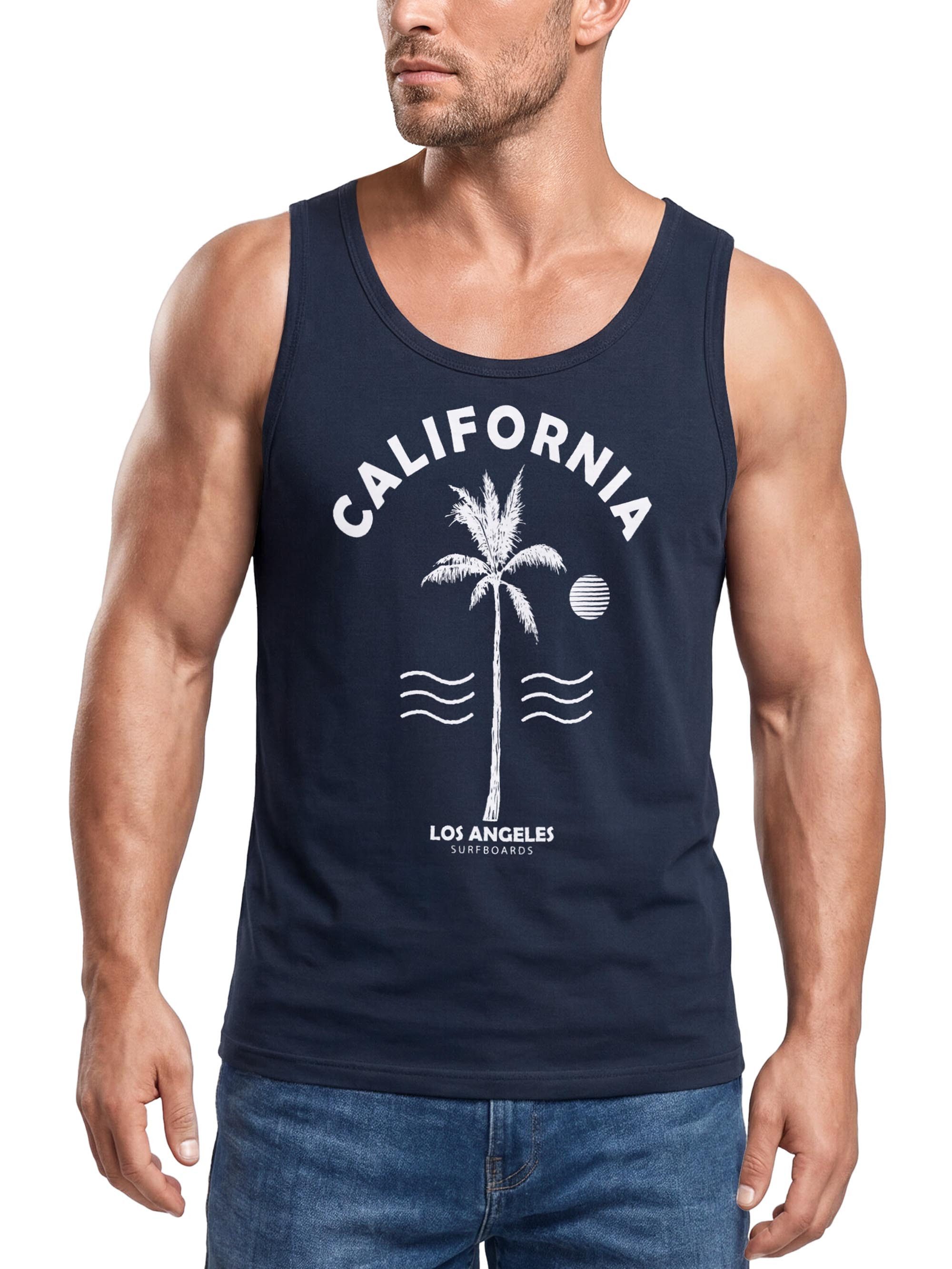 Tanktop Sommer Tank-Top Herren Retro Design Palme Meer Sonne Muskelshirt